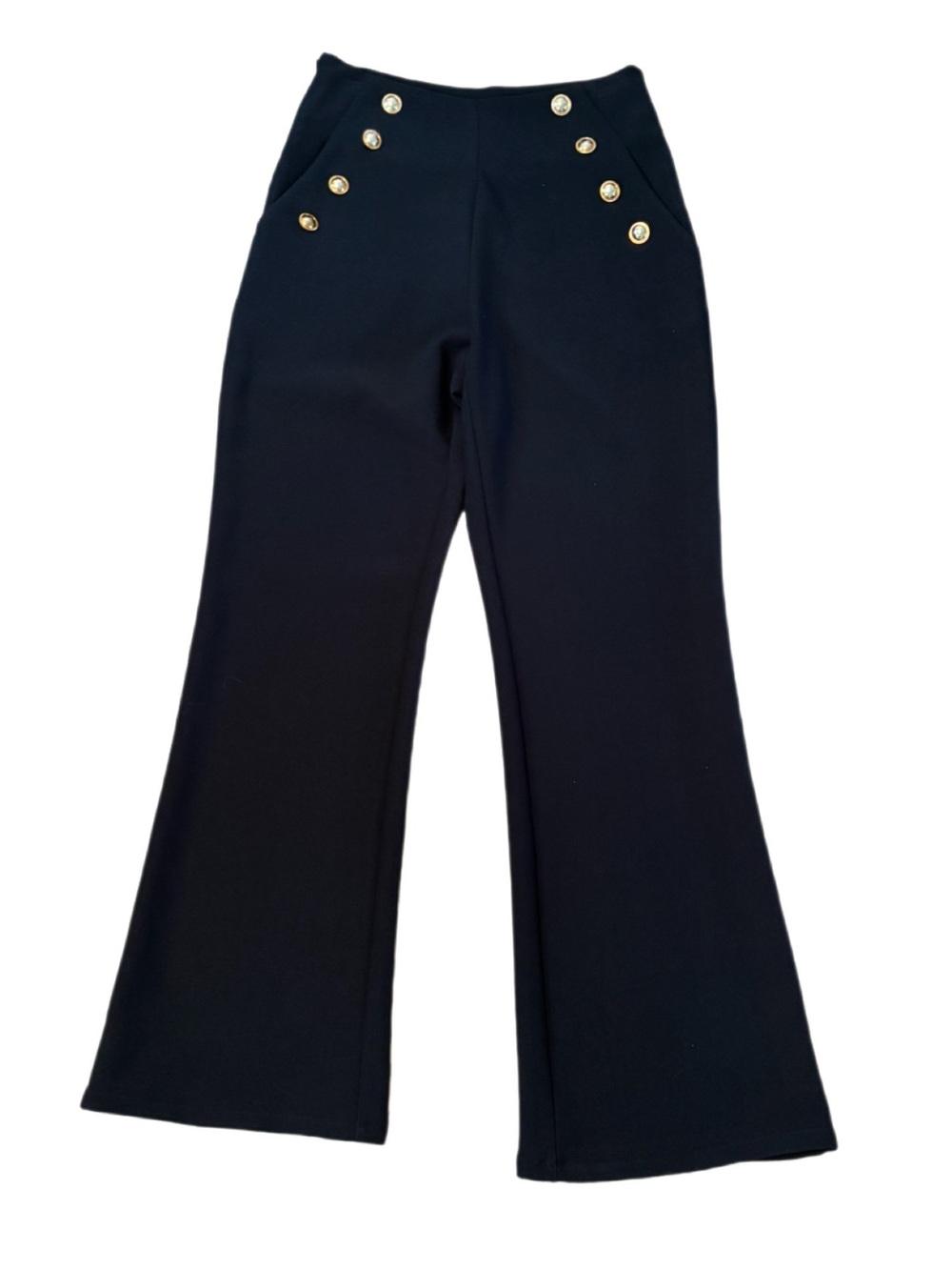 Anewsta Black High-Waisted Sailor Flare Pants Gold Buttons Size S (US 4 / EU 36)